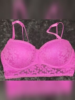Pink Victoria's Secret Hot Pink Lace Push Up Bralette
